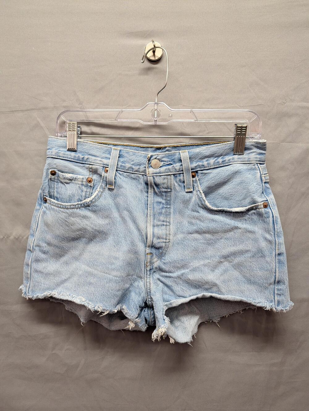 Levis Denim Shorts Womens 27 Light Wash Button Fly Cutoff Raw Hem High Rise
